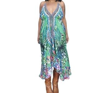 Dia Collection Embellished Tropical Halter Dress  XS/S Boho Handkerchief Fairy